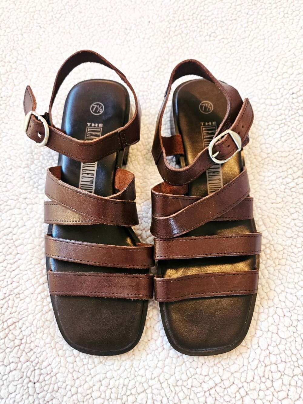 The Leather Collection VTG 80's Brown Leather Sandals New Without Box Brazil 7,5